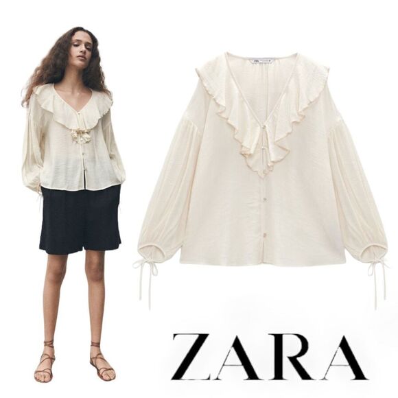 ZARA | Ecru | RUFFLED ROMANTIC BLOUSE - Picture 1 of 10